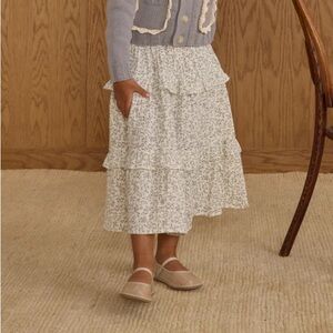 Floral Cream Midi Skirt blue vine